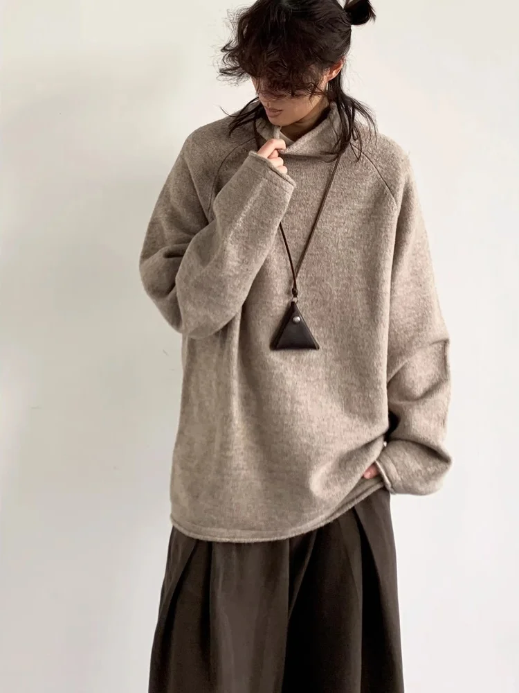 

Retro Japanese Sle Loose Knitted Sweater f High Collar oulder Insertion Long Sve Top for Men And Women Warm Base Layer