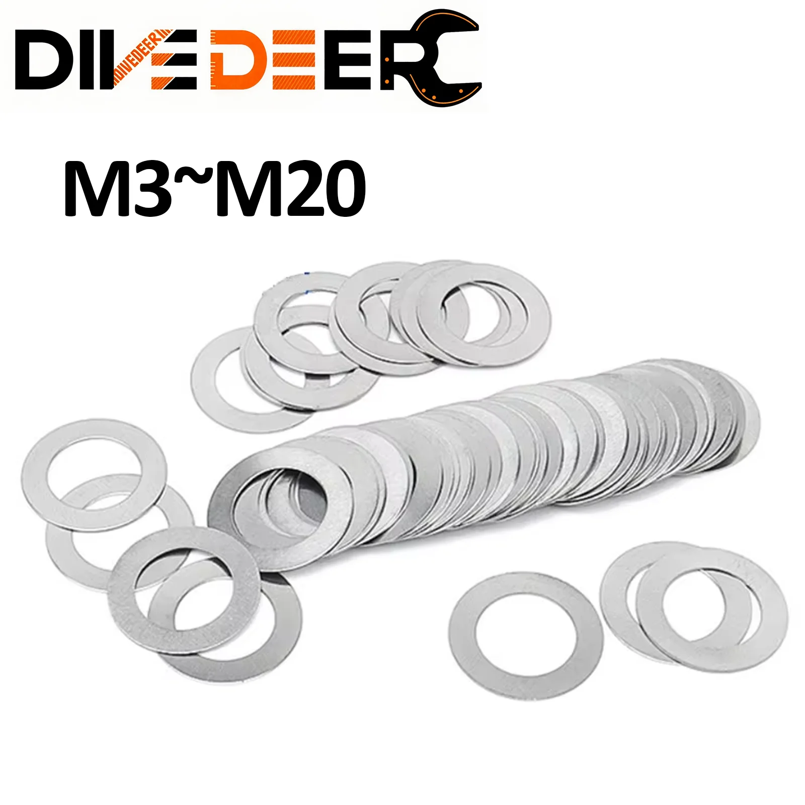 DIVEDEER M3 M4 M5 M6 M8 M10 M12-M20 DIN988 304 الفولاذ المقاوم للصدأ ضبط الدقة الرقائق طوقا رقيقة جدا شقة رقاقة غسالة