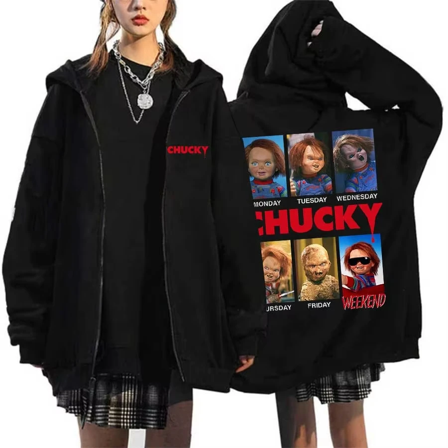 Chucky Hooded Zipper Printed Casual Hoodie for Daily Men and Women, Fan Zipper Hoodie Suitable for Outdoor Travel