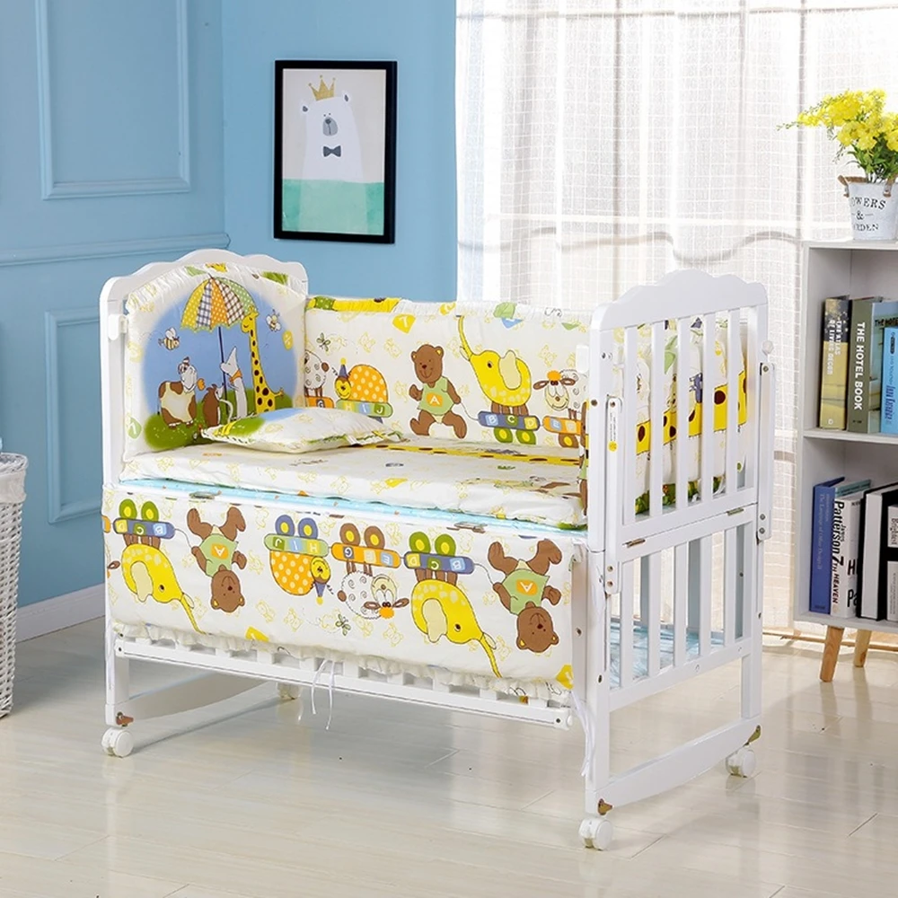 

6pcs Crib Bumper Baby Bedding Set Cotton Cute Print Infant Anti-collision Room Decor Baby Shower (4Bumpers+Matress+Pillow)