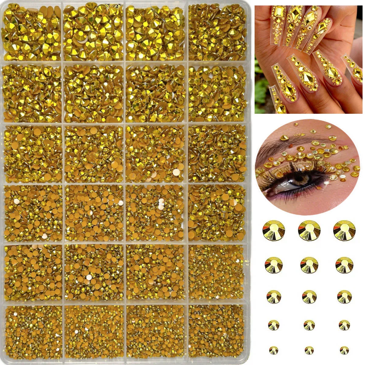 1 caja de diamantes de imitación de fondo plano medio redondo simulado, decoraciones artísticas para uñas, Mini diamantes de imitación coloridos de varios tamaños, dijes para uñas DIY