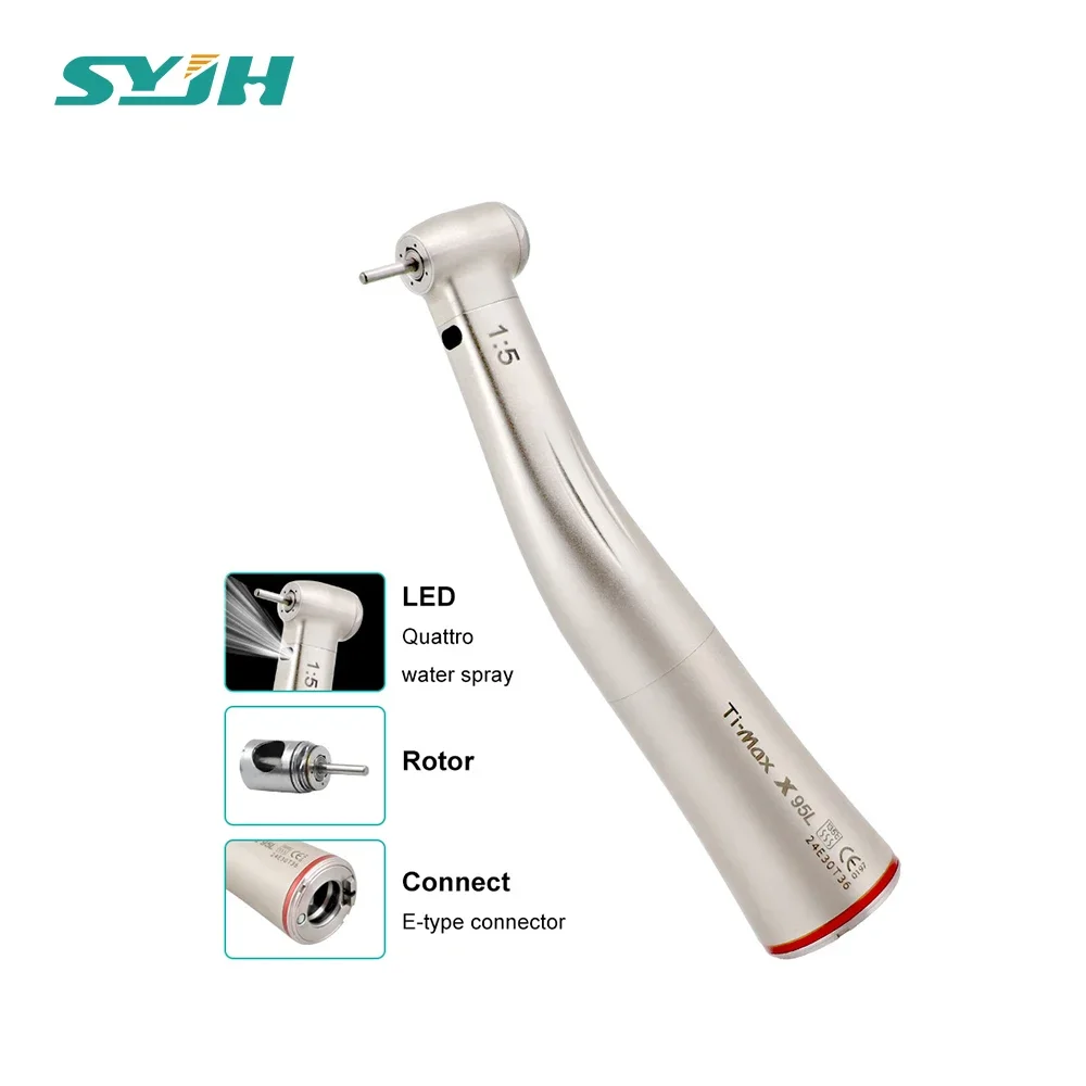 

Dental Increasing Red Ring 1:5 Optic Fiber Contra Angle Handpiece Push Button Internal Water Spray Low Speed Handpiece Tools