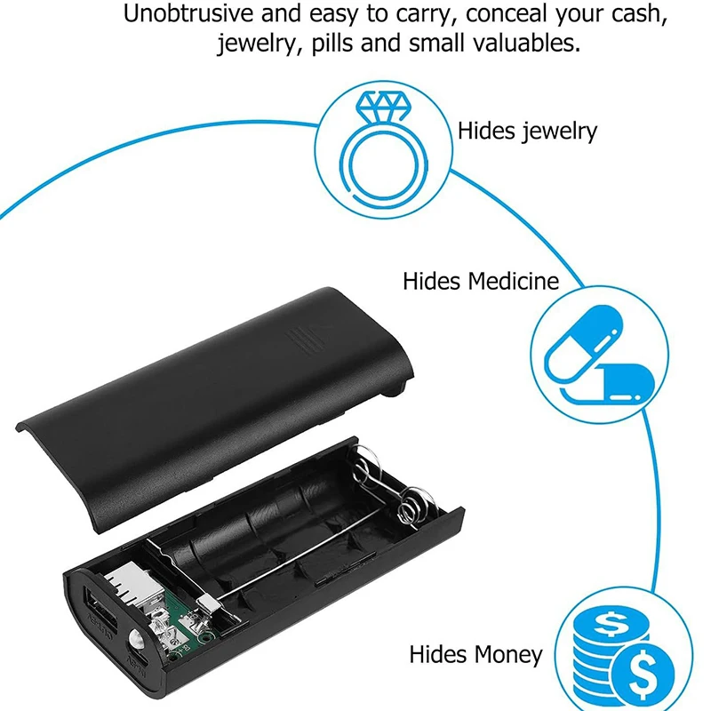 Money Safe Box Key Cash Hidden Storage Creative Fake Power Bank Pill Case Box Container Hiding Spot Prevent Robbers