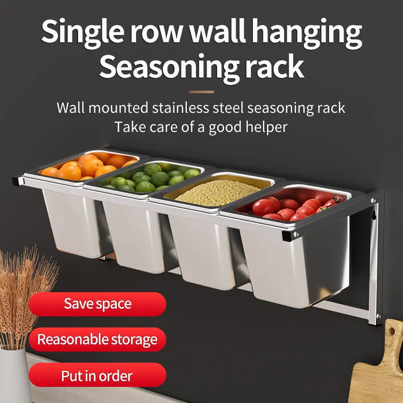 

1/6 four-grid wall-mounted seasoning rack stainless steel milk tea shop jam box layered practical and simple partition
