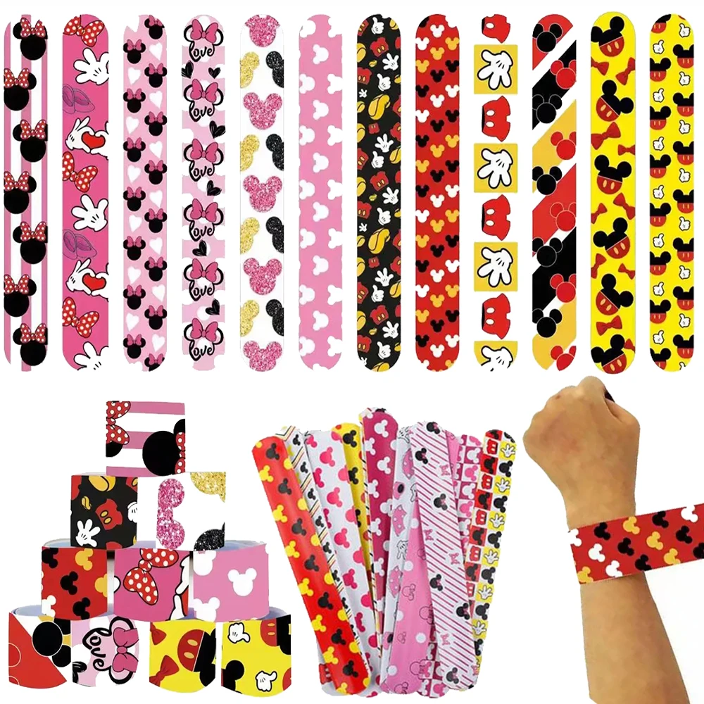 10/30Pcs Minnie Slap Bracelets Mickey Minnie Mouse Theme Snap Bracelets Wristband for Boys Gilrs Party Favor Birthday Gifts Toys