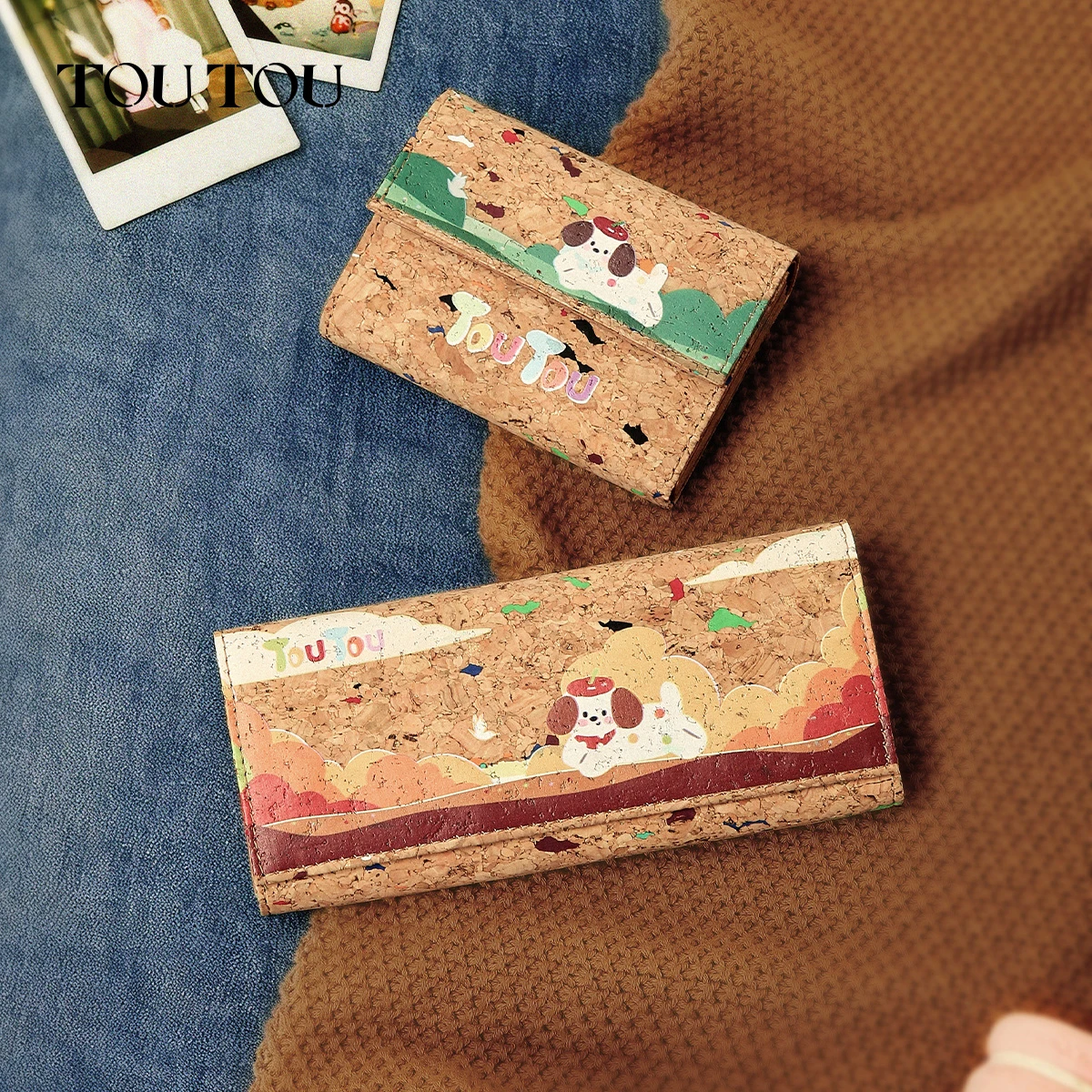 Toutou Y2k لطيف الكلب الفلين المحفظة المستدامة حامل بطاقة المرأة الأكورديون فتحات قصيرة/طويلة نسخة المدمجة اليومية محفظة