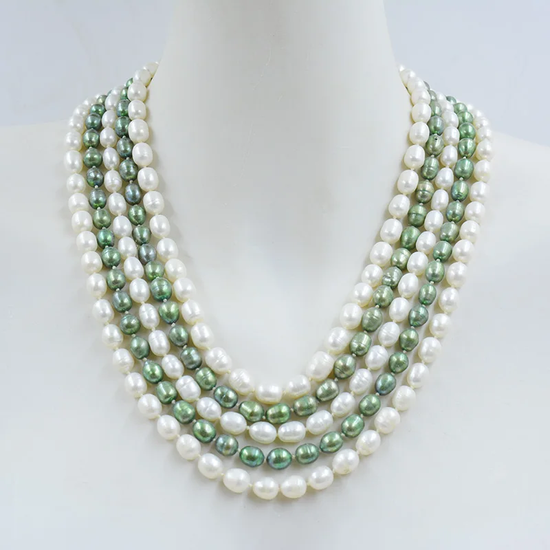 7MM 5-row natural cultured freshwater pearl necklace. Charming Women's Party Classic Jewelry  45-52CM