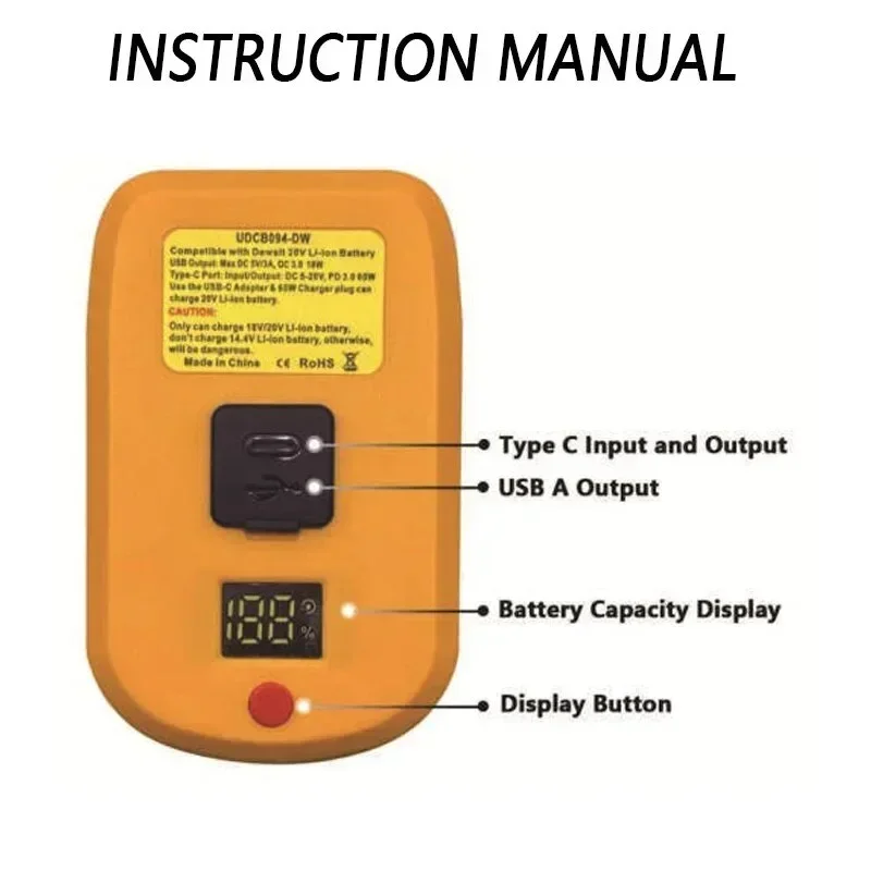 Adapter Charger for Makita/Bosch/Milwaukee/Dewalt 18V Li-ion Battery With USB Type-C Input Output Charger Fast Charging