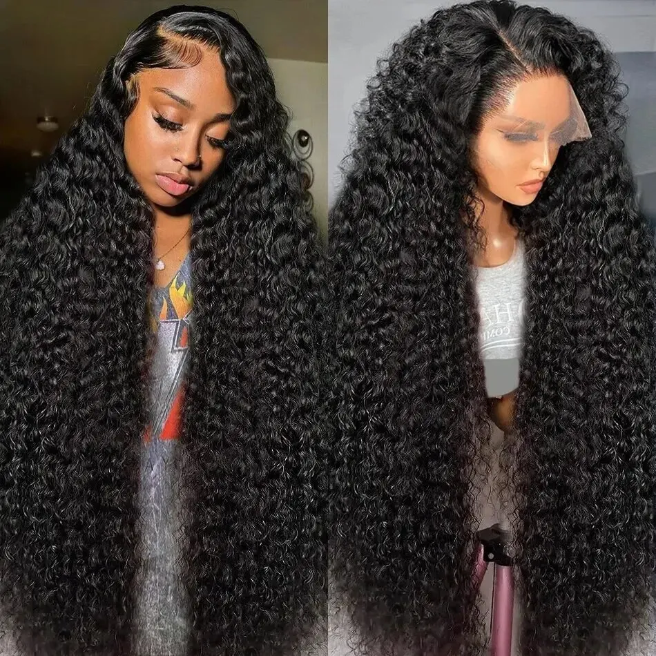 220 Density Brazilian Deep Wave 13x6 Frontal Human Hair Wigs 30 32 Inch Transparent Loose Curly HD Lace Front Wig For Women