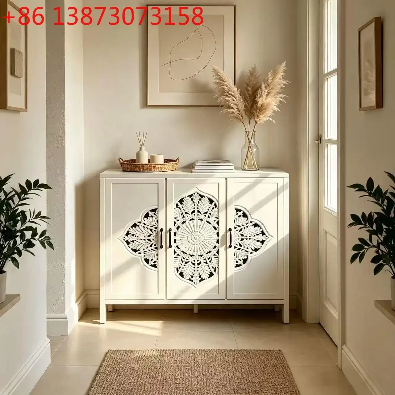 French retro hollow carved white storage cabinet, porch dining side cabinet, bedroom large-capacity storage cabinet