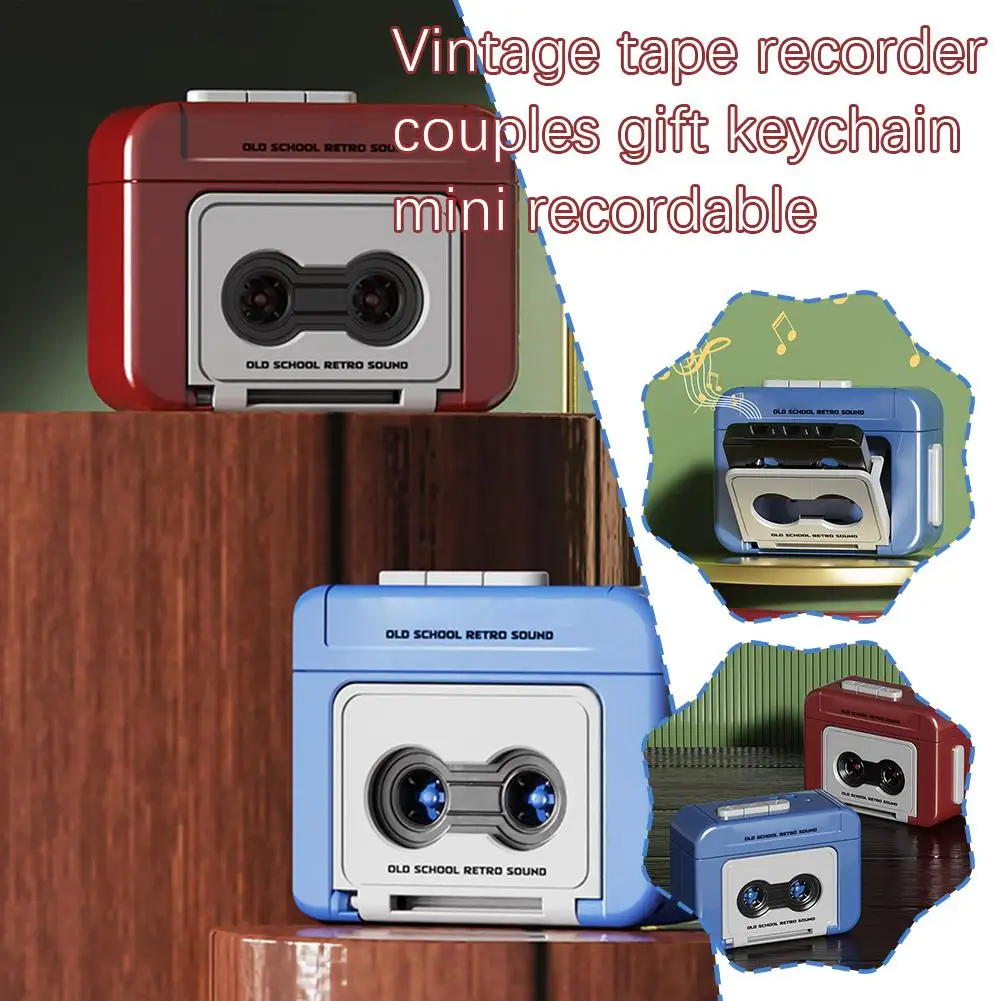 Vintage Tape Recorder Couple Gift Keychain Mini Recordable Mini Retro Cassette Recorder Classic Fun Red and Blue Couple Gifts