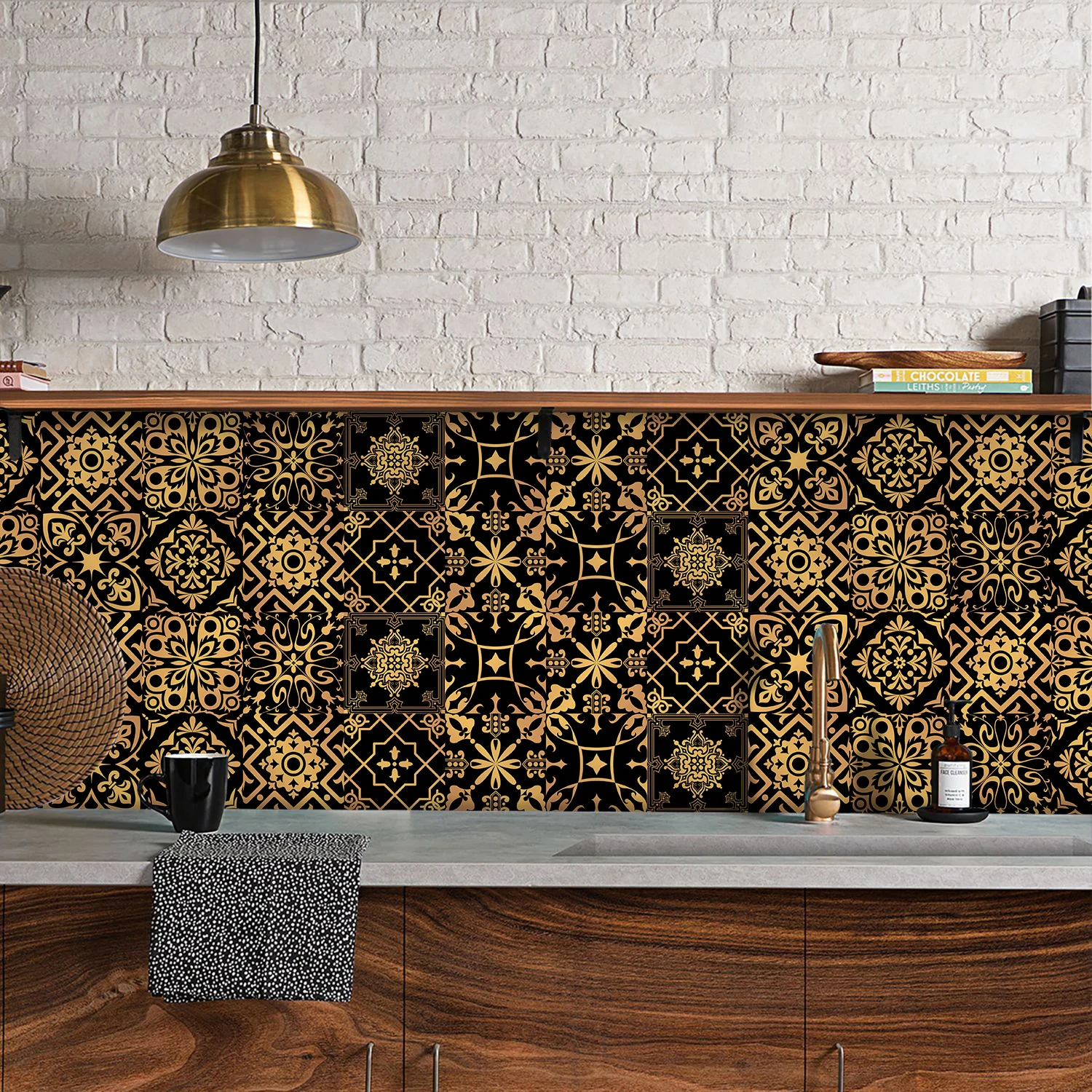 Moroccan Style Ceramic Tile Wall Sticker Kitchen Backsplash Cabinet Waistline Skirting Strip Home Decor Peel & Stick Wall Decals