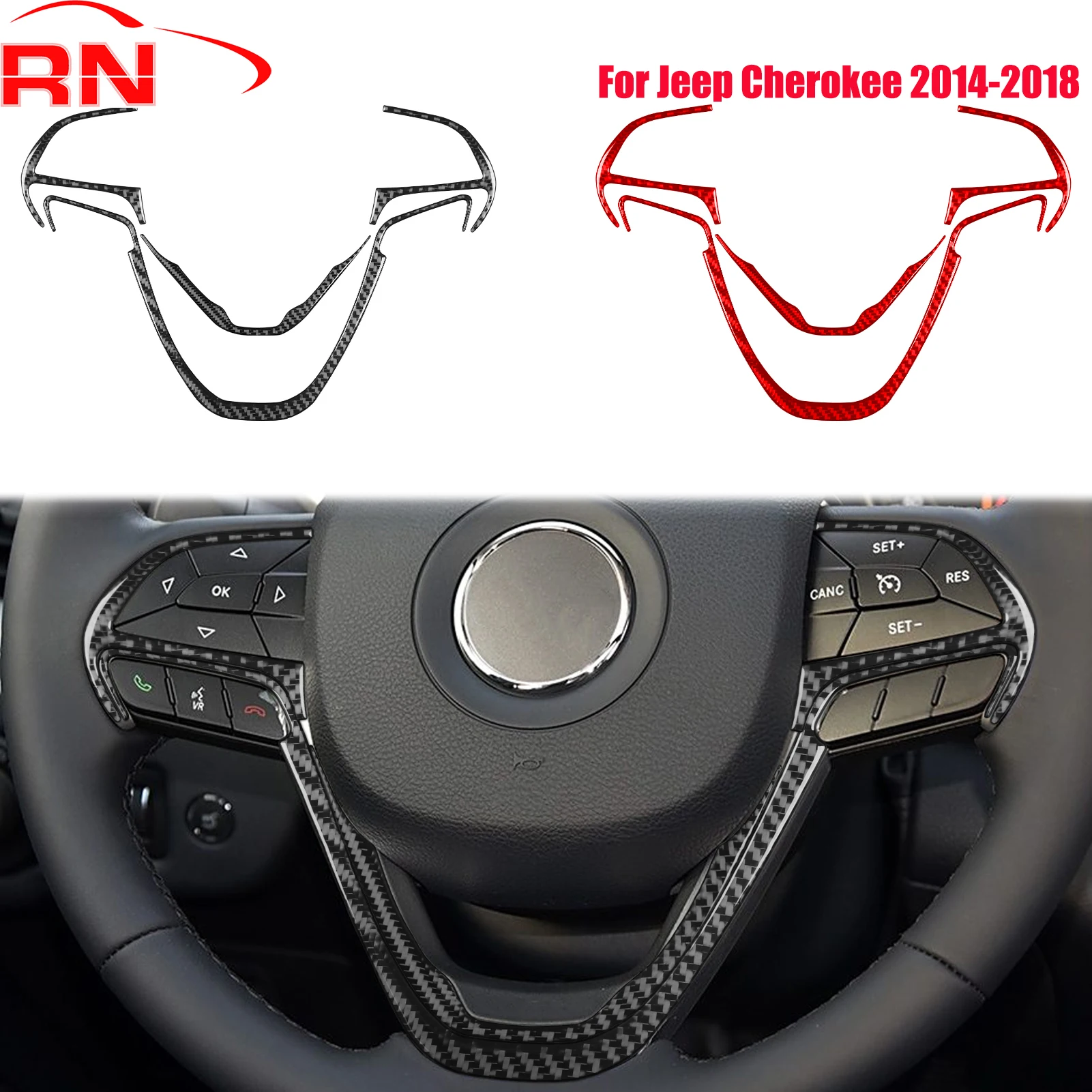 

For Jeep Cherokee 2014-2018 Modified Carbon Fiber Car Steering Wheel Bezel Set Interior Accessories Decorative Stickers