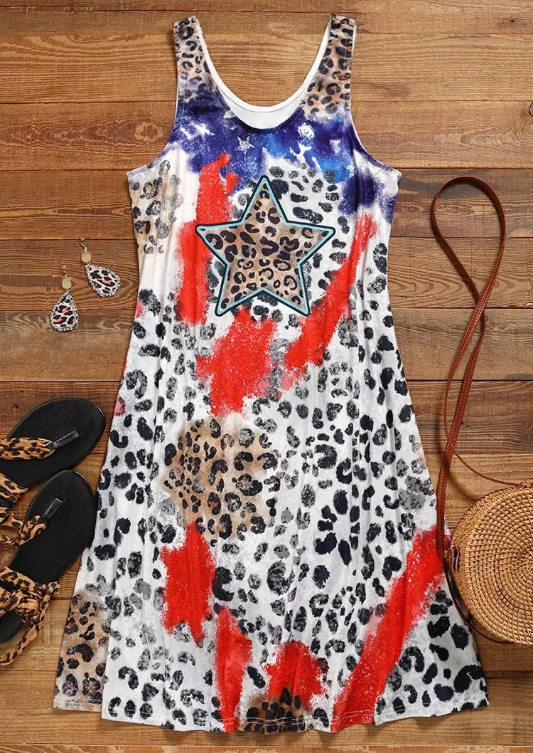 2024 summer new plus size women\'s leopard print sleeveless vest dress women