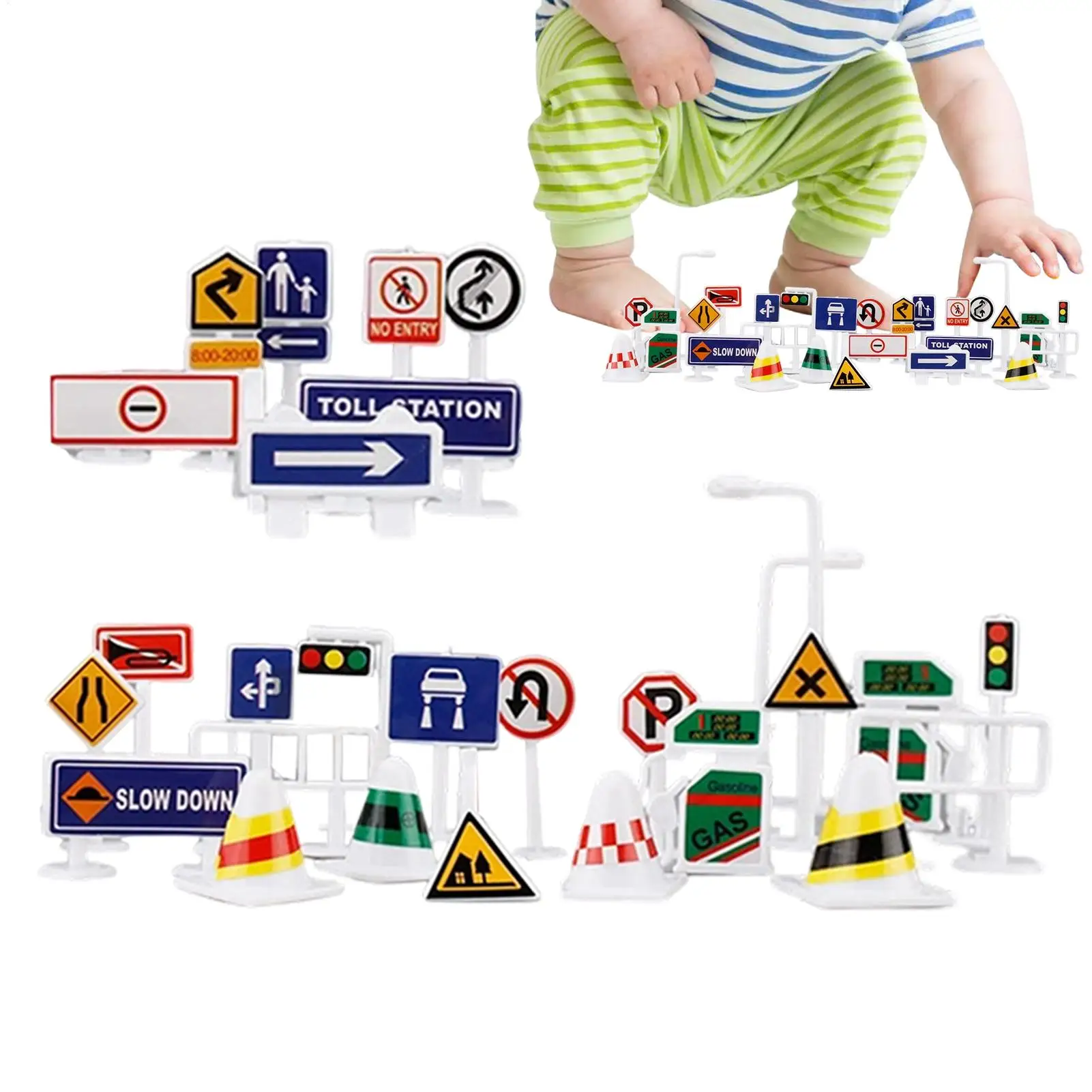 Zabawka sygnalizacyjna 28 elementów przenośna edukacyjna gra ucząca znaki drogowe zabawka na imprezy świąteczne do salonu domowego na Halloween