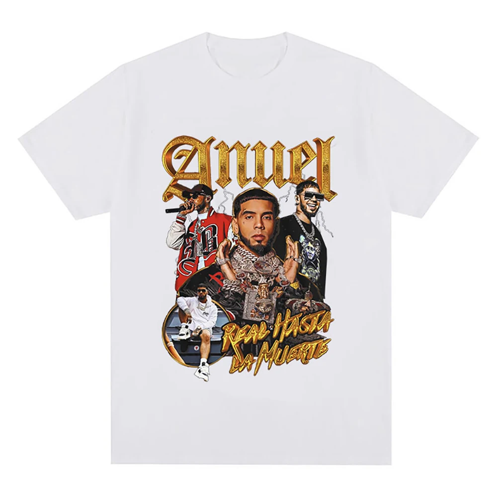 Rapper Anuel AA Retro Graphic T Shirt Real Hasta La Muerte 100% Cotton T-shirt Men\'s Hip Hop Oversized Tees Men Punk 01336