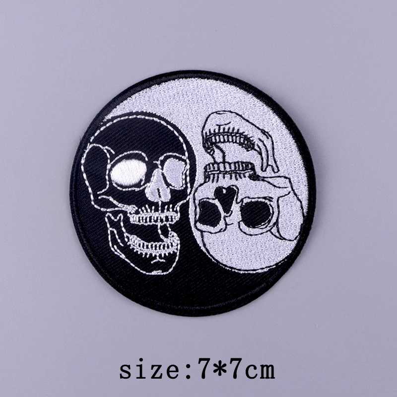 Punk Style Pach Iron On Patches On Clothes Skull/Skeleton Embroidered Patches For Clothing Stickers DIY Topible/Sewing Patch