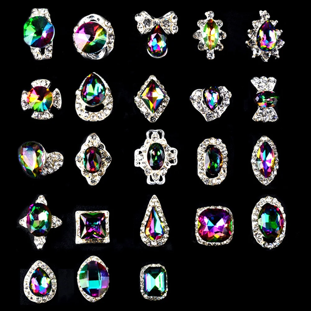 20Pcs Ab Diamond Nail Art Rhinestone Charm Transparent Crystal Nail Decoration DIY Multicolor Shaped Flame Drill for Nails