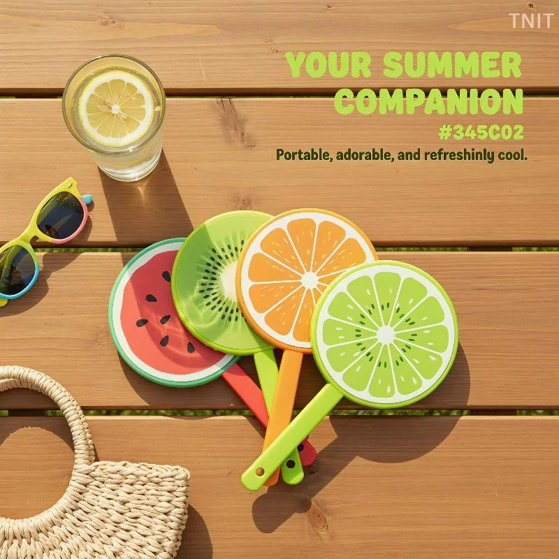 [J] Portable Round Foldable Hand Fans Cartoon Foldable Design Handheld Folding Fan Round Shape Fruit Style Cooling Fans