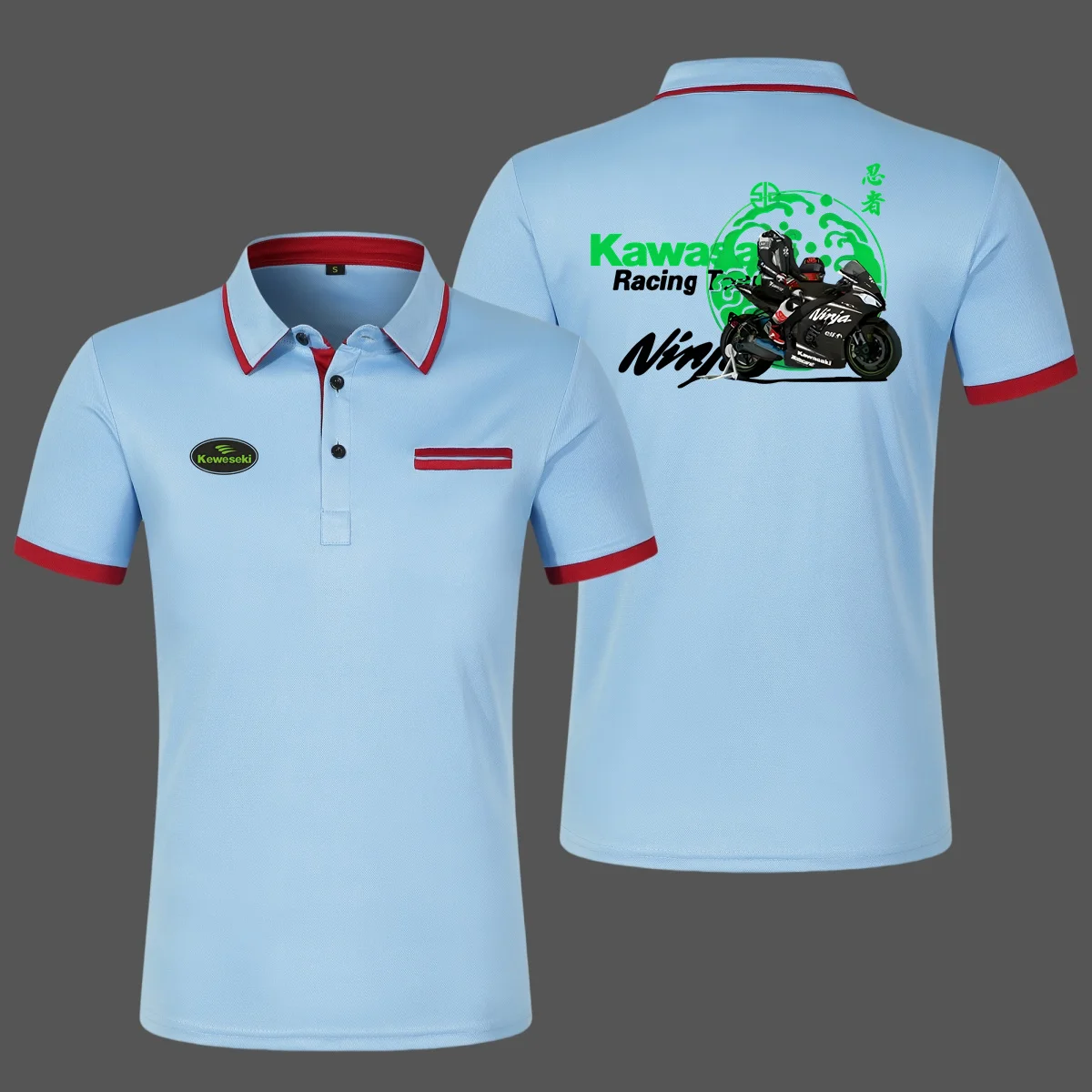 أزياء عارضة الرجال قميص بولو قصيرة الأكمام كاواساكي دراجة نارية مطبوعة تي شيرت بياقة زائد حجم أعلى التجارة الإلكترونية عبر الحدود