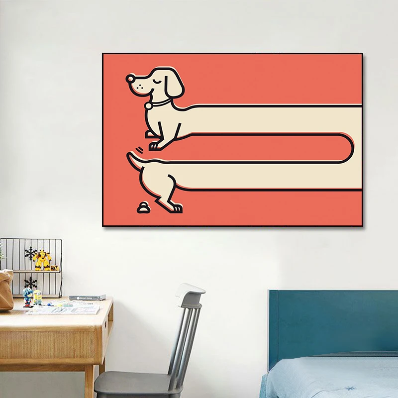 Funny Cartoon Dachshund Dog Poster and Print Kawaii Animal Canvas Painting Wall Art Picture for Kid Bedroom Home Decoration Gift view 4