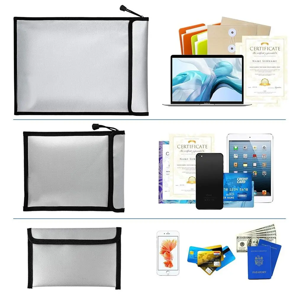 Waterproof Fireproof Document Bag Portable Zipper Closure Fireproof Shielding Folder Heat-resistant Signal Blocker