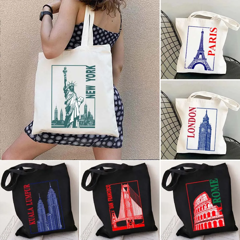 

Kuala Lumpur London Big Ben Los Angeles San Francisco Golden Gate Bridge Seattle Shanghai Tokyo Sky Tree Canvas Tote Bag Handbag