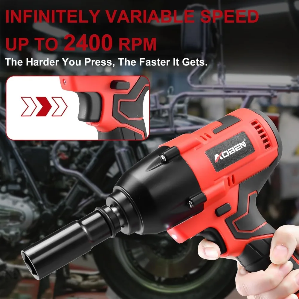 AOBEN Cordless Impact Wrench, Kit Power Gun, Max 600N, 1/2 "High Torque Impact Driver para carro, pneu RV, M/450 pés-lbs