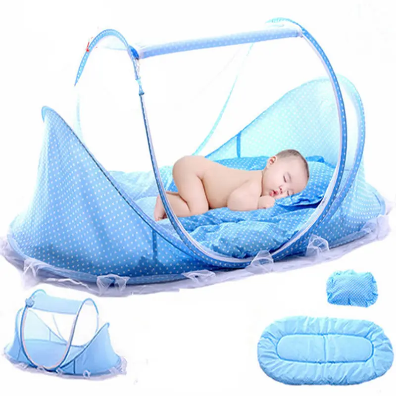 Baby Bedding Crib Netting Folding Baby Mosquito Nets Bed Mattress Pillow Three-piece Suit For 0-3 Years Old Children