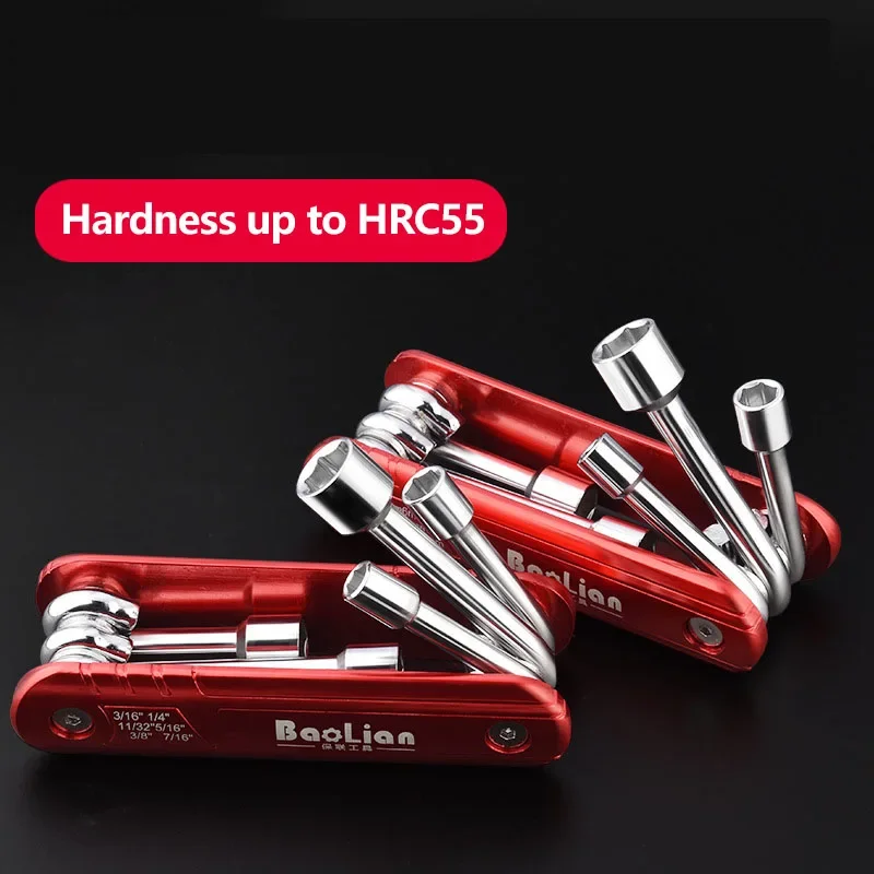 Multifunções Folding Socket Wrench Set, Alça de liga de alumínio, Ferramentas manuais portáteis domésticas, Combinação Metric Tools, 5-12mm, 6 em 1