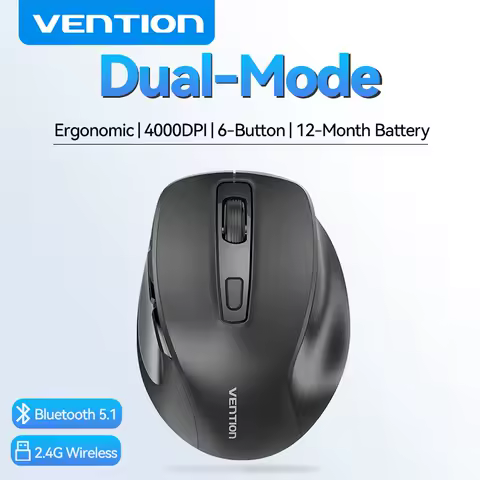 Vention Ergonomic Wireless Mouse Bluetooth 5.1 Dual-Mode USB 2.4G Mouse 4000 DPI 6 Buttons Mouse for PC MacBook Pro Tablet Mice