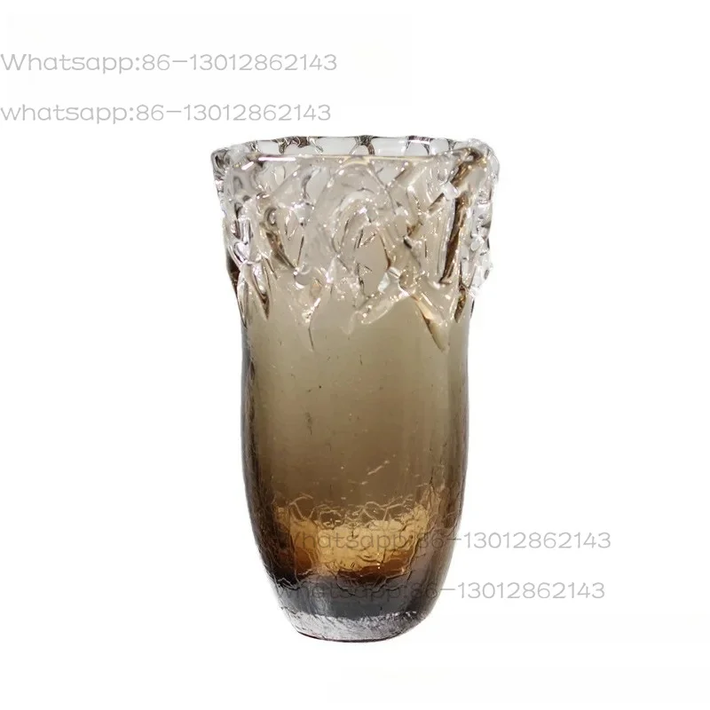Petal Mouth Broken Ice Bottom Brown Glazed Vase, Model Room Sales Office Entrance Living Room Decoration
