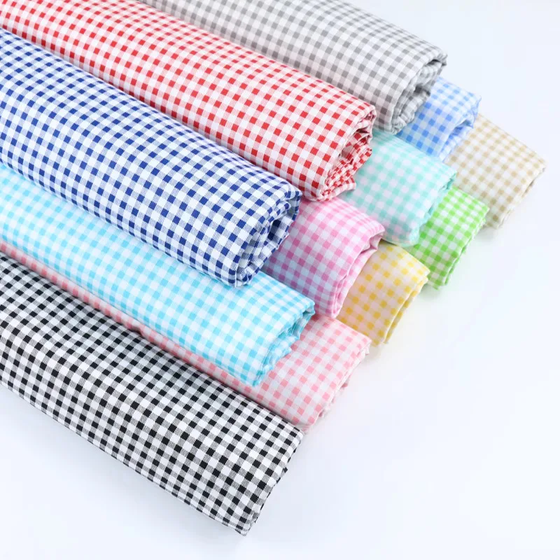 Ambesonne Checkered Fabric  Little Squares and Stripes Pastel Color Gingham Repeating  Stretch Knit Fabric Clothing Sewing