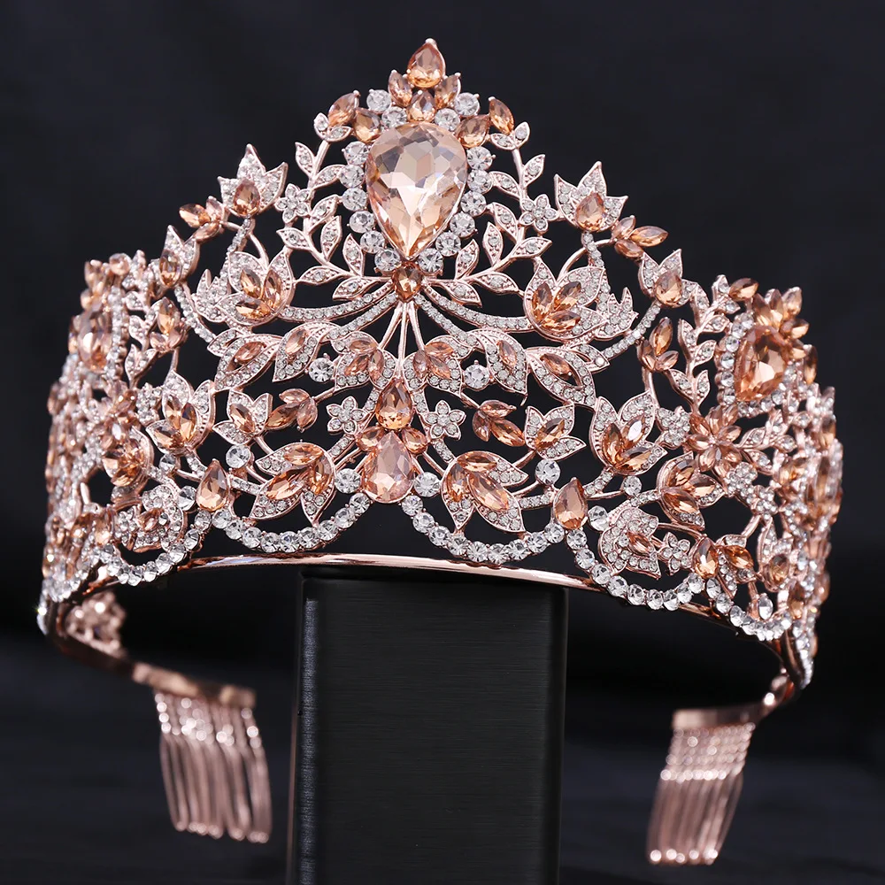 Baroque Miss Universe Large Rhinestone Wedding Crown With Combs Crystal Encrusted Queen Princess Tiaras Pageant Hair Accessories