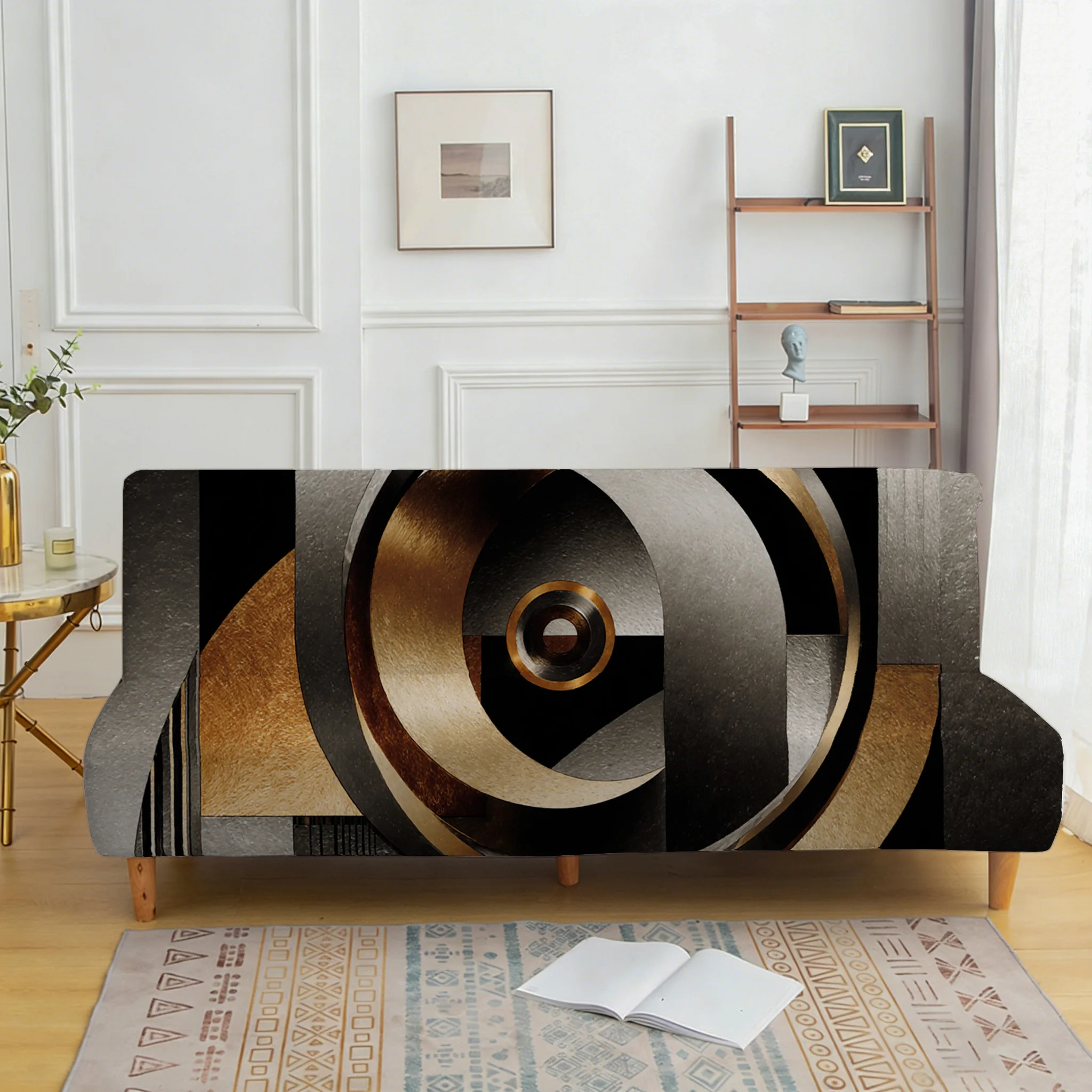 Living room bedroom universal elastic sofa bed cover, space metal line pattern, dustproof machine washable sofa bed cover