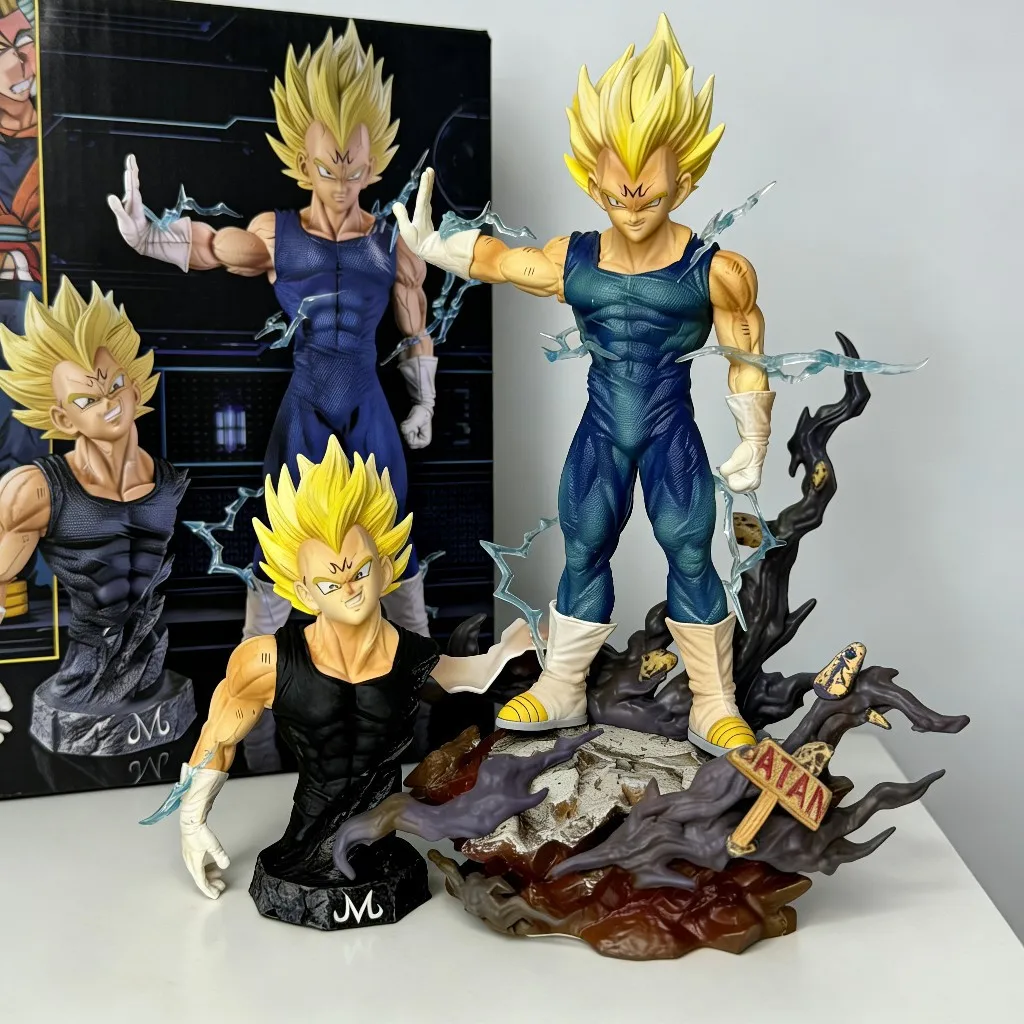 Figura de Anime Dragon Ball Z, Super Saiyan Majin Vegeta, Manos Reemplazables, Doble Cabeza Esculpida, Estatua Coleccionable de Batalla, Venta al Por Mayor