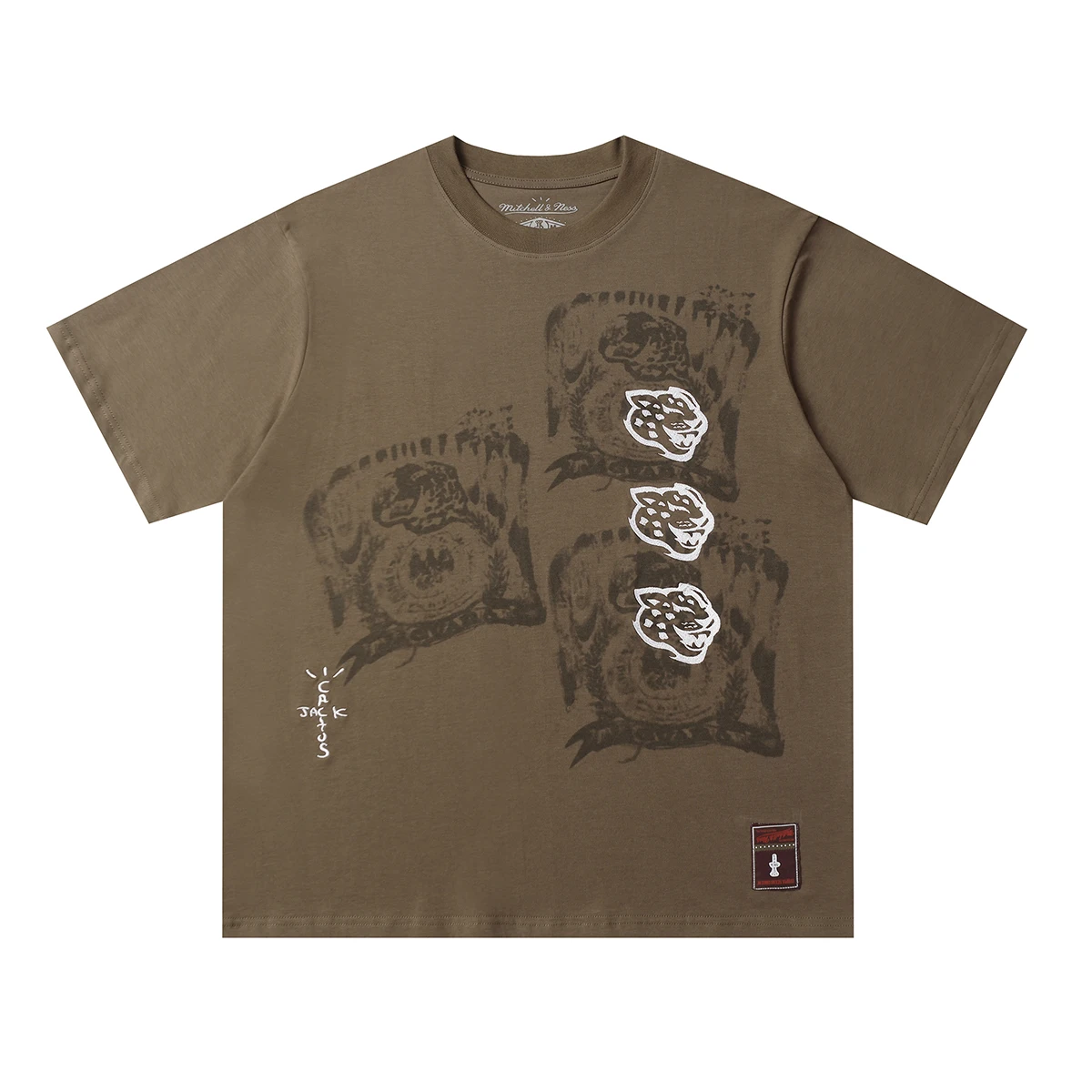 Cactus Jack Tiger Head Embrodiery Cotton Brown Tshirts for Men Short Sleeve Baggy Casual Top Tees Oversized Loose T-shirt