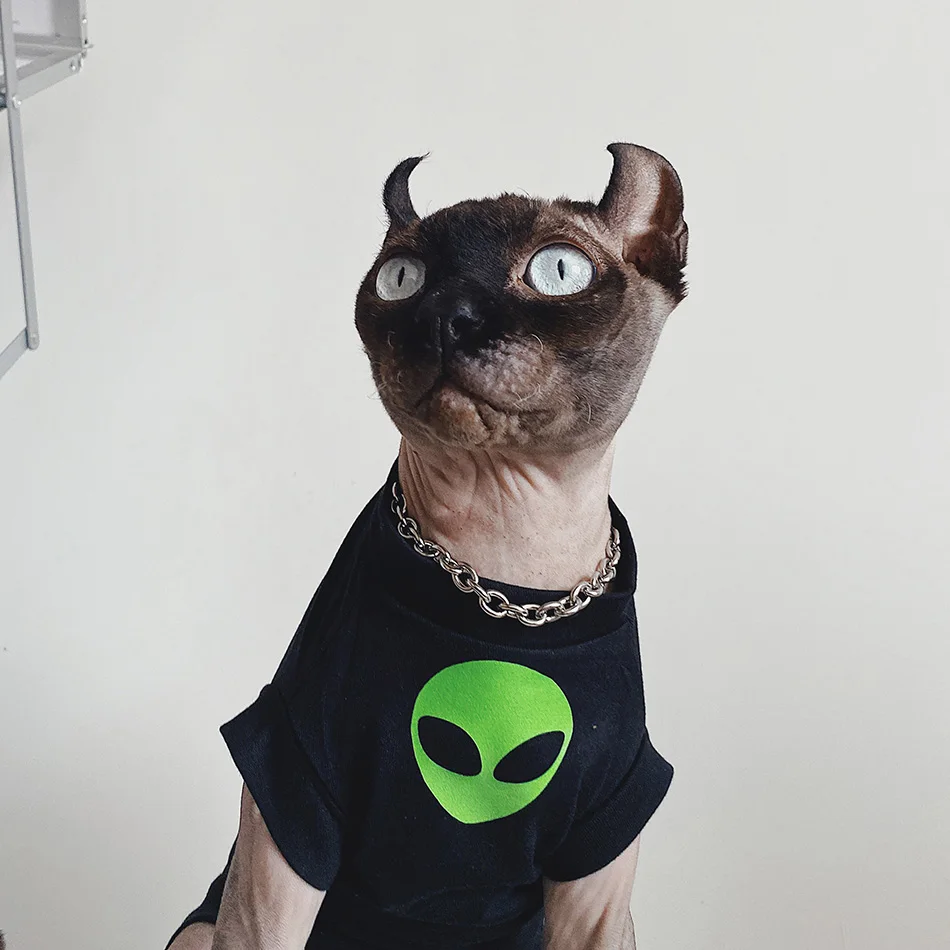 Alien Sphynx Kleding Lente Zomer T-shirt Haarloze Kat Kleding Katoen Vest Voor Sphinx Kat Ourfits Lente Zomer Huisdier Kostuum