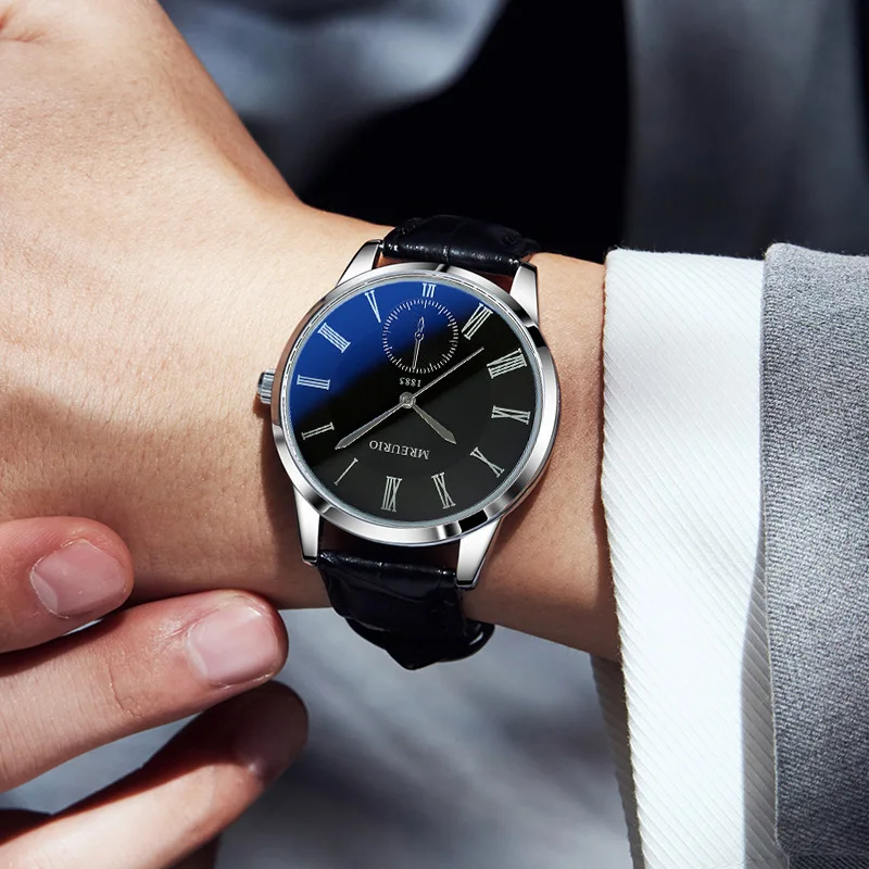 2025 Mannen Horloges Top Luxe Merk Blauw Glas Horloge Business Horloges Waterdicht Leer Romeinse Mannelijke Klok Relojes Saat