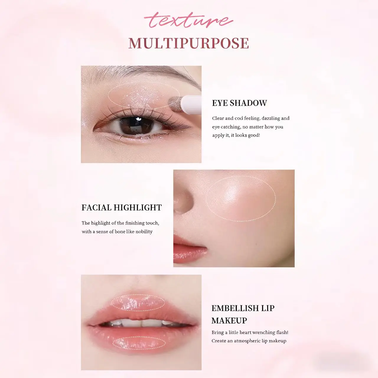 Sparkling Jelly Highlighter Stick Pearlescent Monochrome Shine Glitter Highlight Eyeshadow Stick High Gloss Face Brighten Makeup