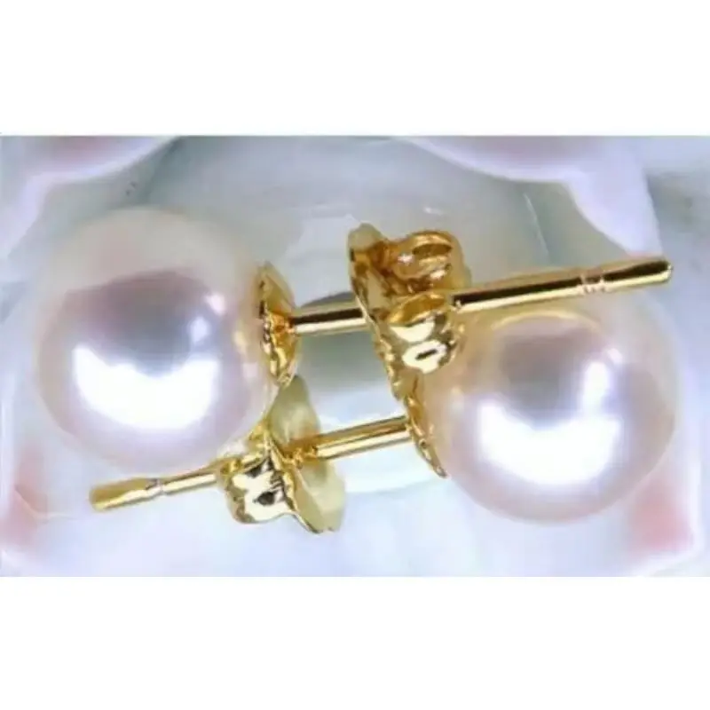 AAAAA 8-9mm Round Natural Akoya White Pearl Earrings Personalized Simple Women's Stud Earrings 14K Gold -