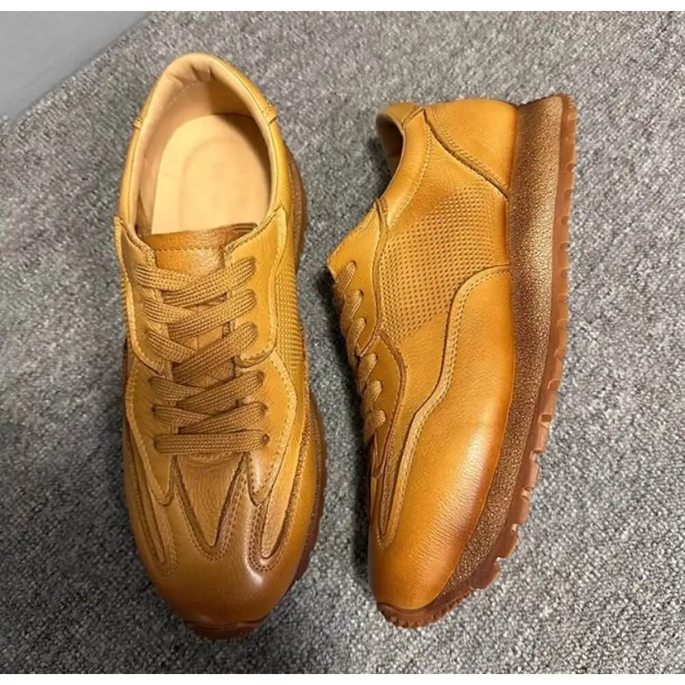 Premium Tan Leather Mesh Sneaker – Handcrafted Comfort, Timeless Luxury for Discerning Men