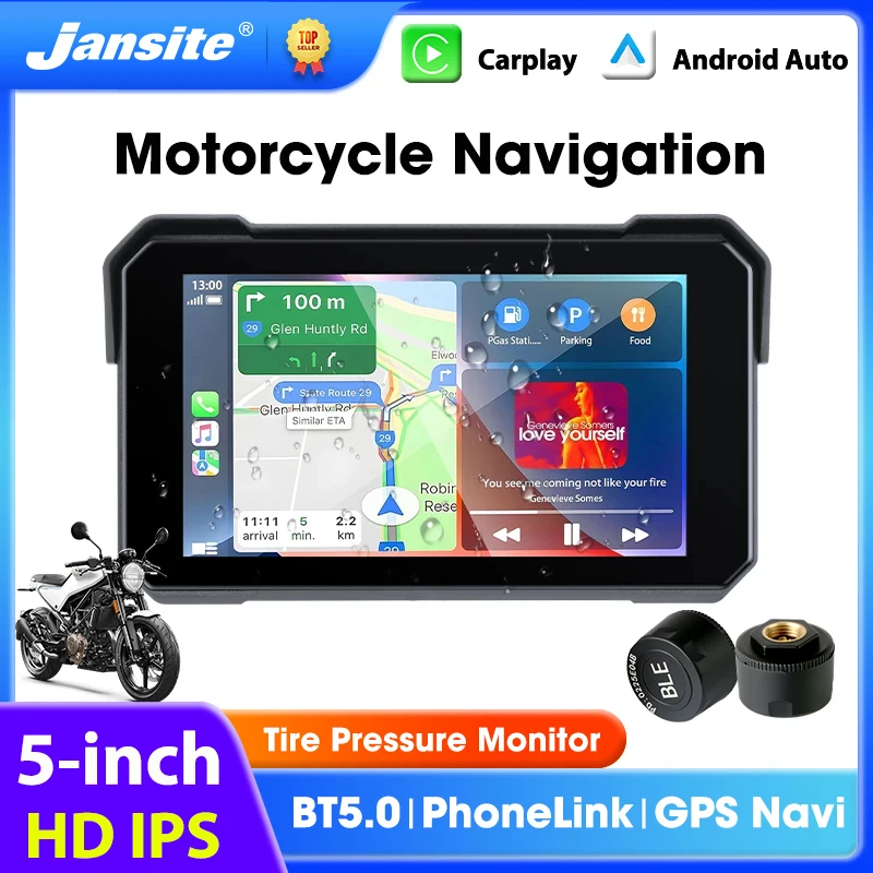 

5 Inch Portable Motorcycle Carplay GPS Navigation IPX7 Waterproof Display Wireless Carplay Android Auto Moto Dashboard Monitor
