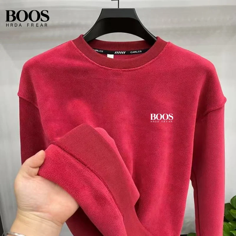 Autumn and winter men's high-quality velvet long sleeved T-shirt, new fashionable, casual, warm and versatile top