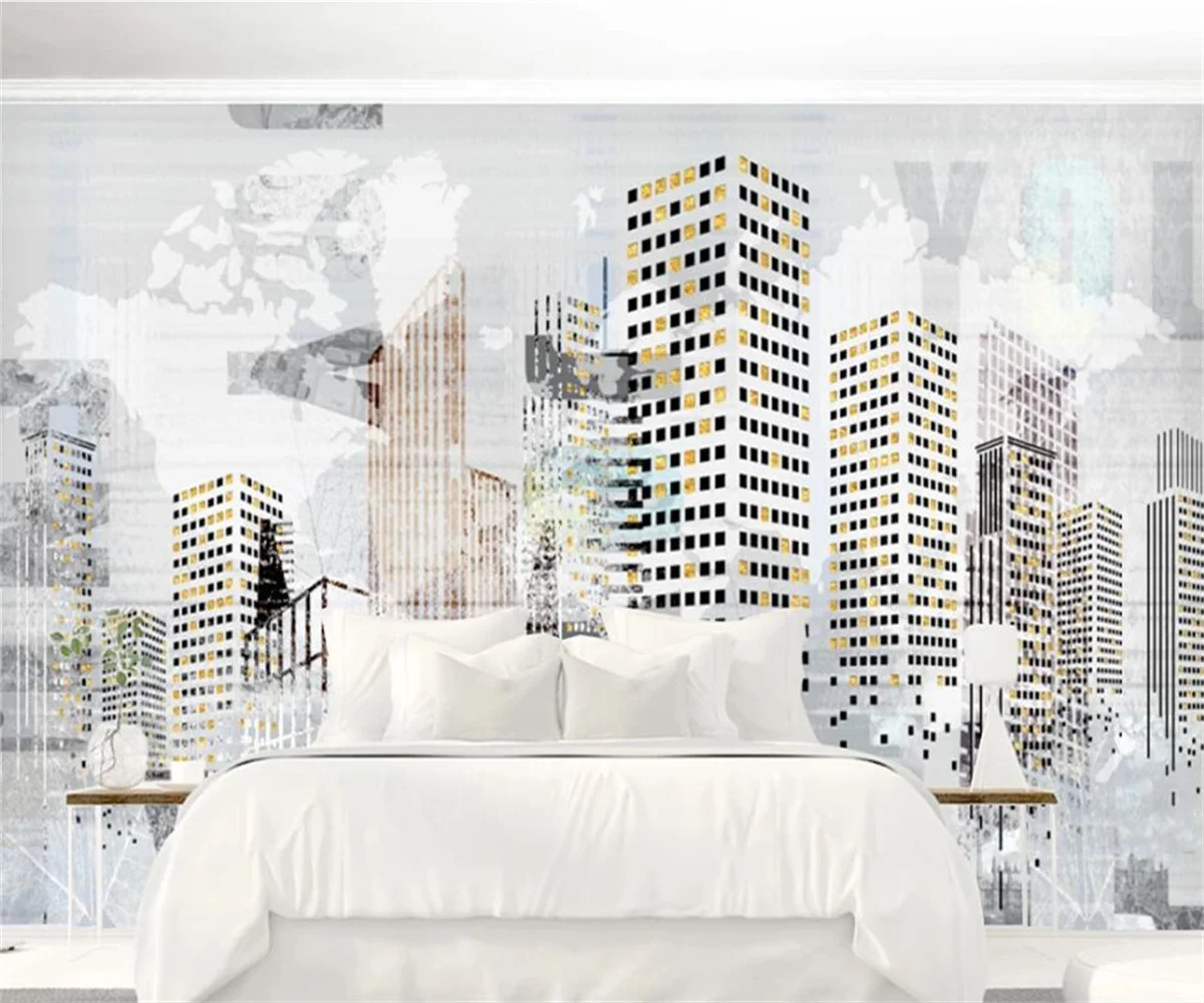 

Custom 3d abstract modern minimalist retro city architecture nordic decorative painting background wall wallpaper