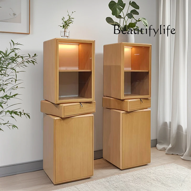Italian light luxury solid wood wine cabinet living room locker storage modern simple study rotating bookshelf storage