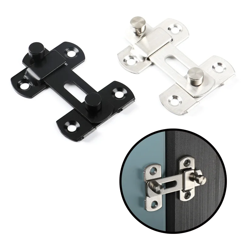 Black/Silver Stainless Steel Bolt, Anti-theft Door Latch, Hardware Sliding Door Lock Catch, Right-angle Hasps