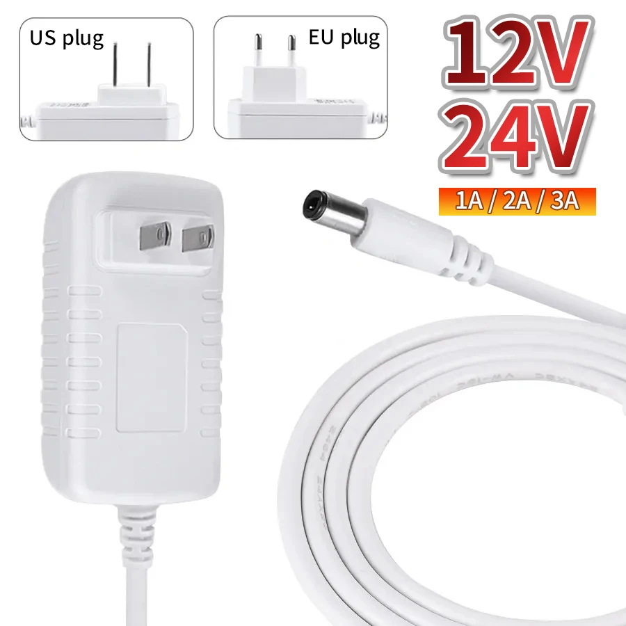 Adapter do zasilacza EU/moc US transformator LED sterownik AC 100V-240V do DC 12V 24V 1A 2A 3A uniwersalny konwerter ładowarka do taśmy LED