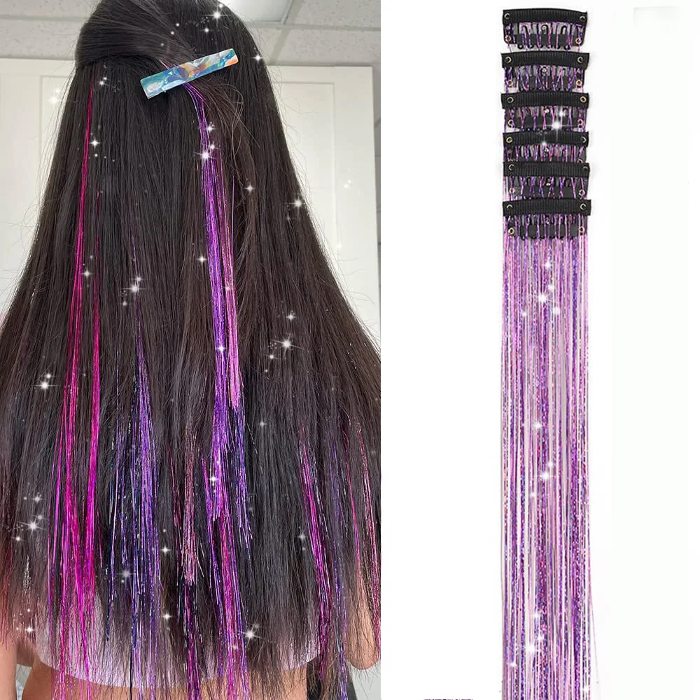 

Hair Tinsel Pack of 6pcs Clip inHair Tinsel Colorful Glitter Tinsel Hair Extensions Tinsel Fairy Synthetic Hair