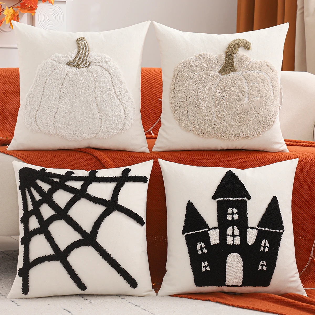 1PC Tufting Halloween Dekoration Wurf Kissen Abdeckung Schloss Leinwand Herbst Thanksgiving Ernte Hause Dekoration Für Living Roo